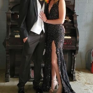 Jasz Black Gemmed Prom Dress